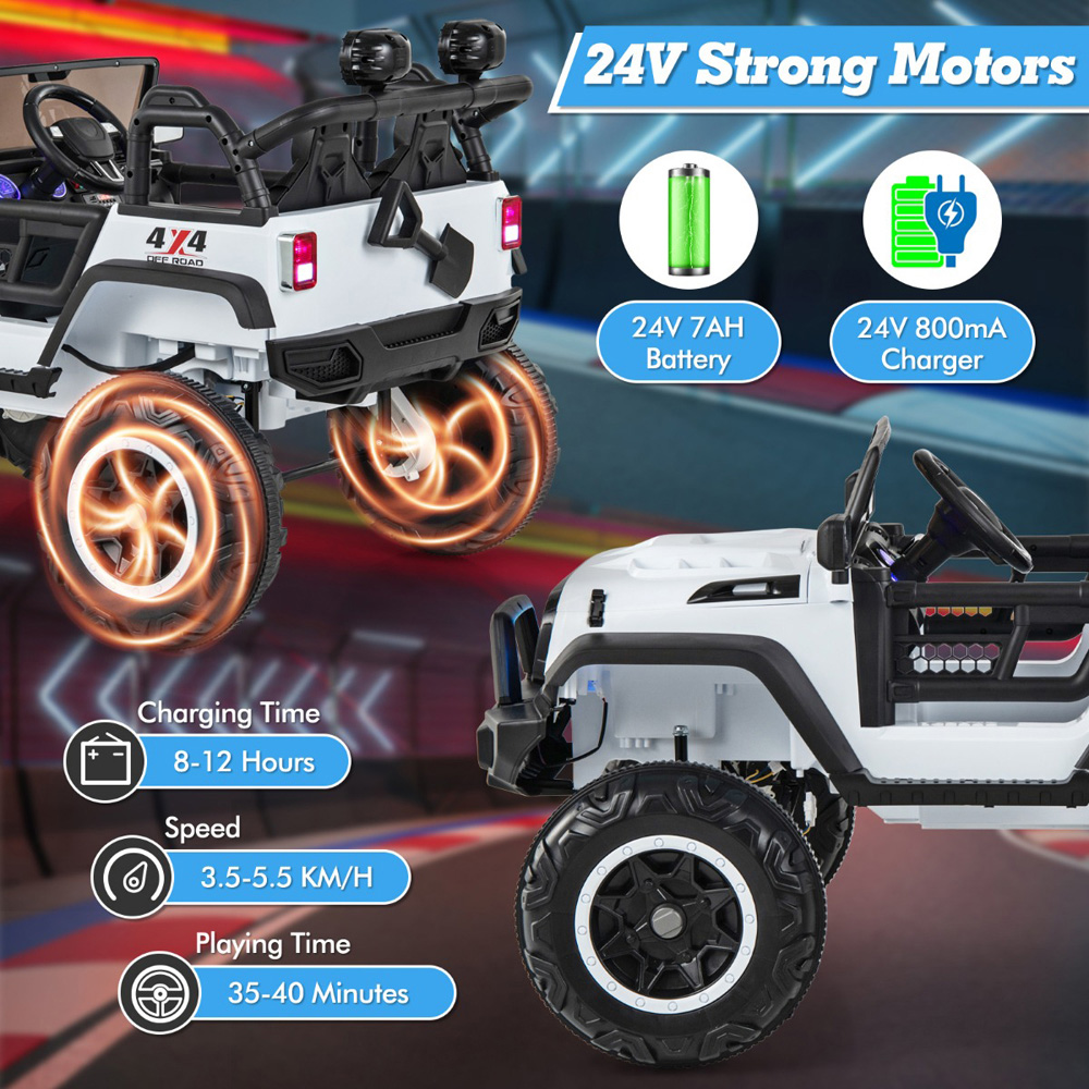 Costway Kids 2 Seater White Ride On Car with Remote Control and Horn 24V Image 7