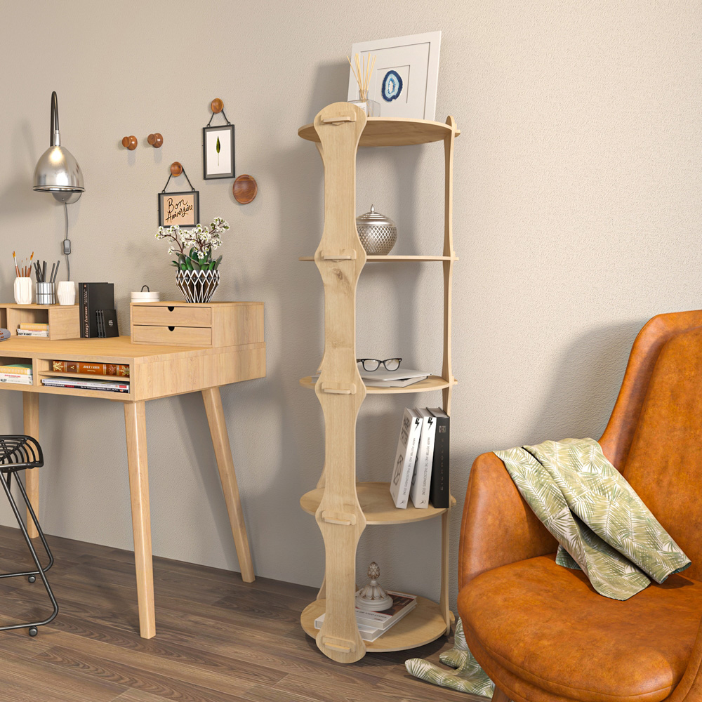 Decorotika Yuvar 5 Shelf Oak Bookcase Image 5