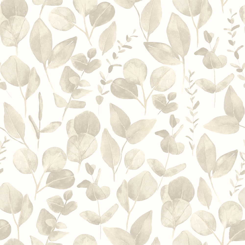 Hoopla Walls Oasis Watercolour Leaves Oyster Wallpaper Image 1