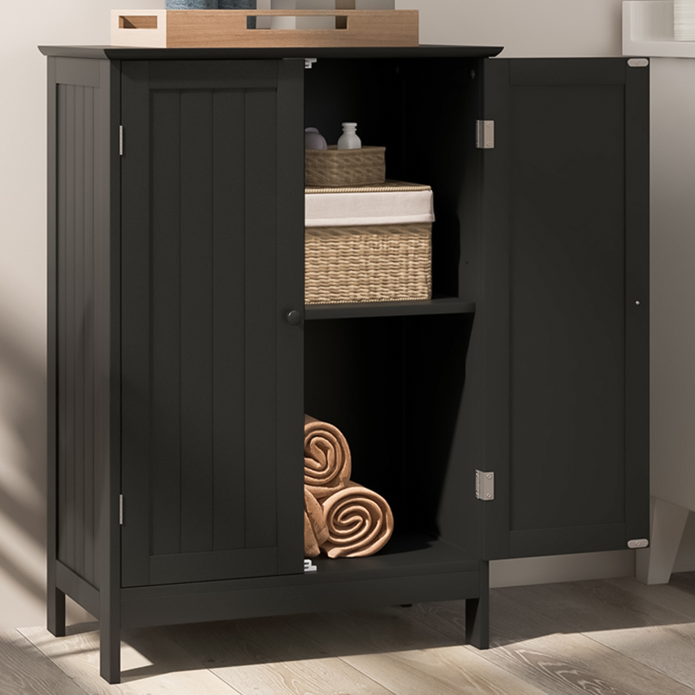 Costway 2 Door Black Bathroom Floor Cabinet Image 1