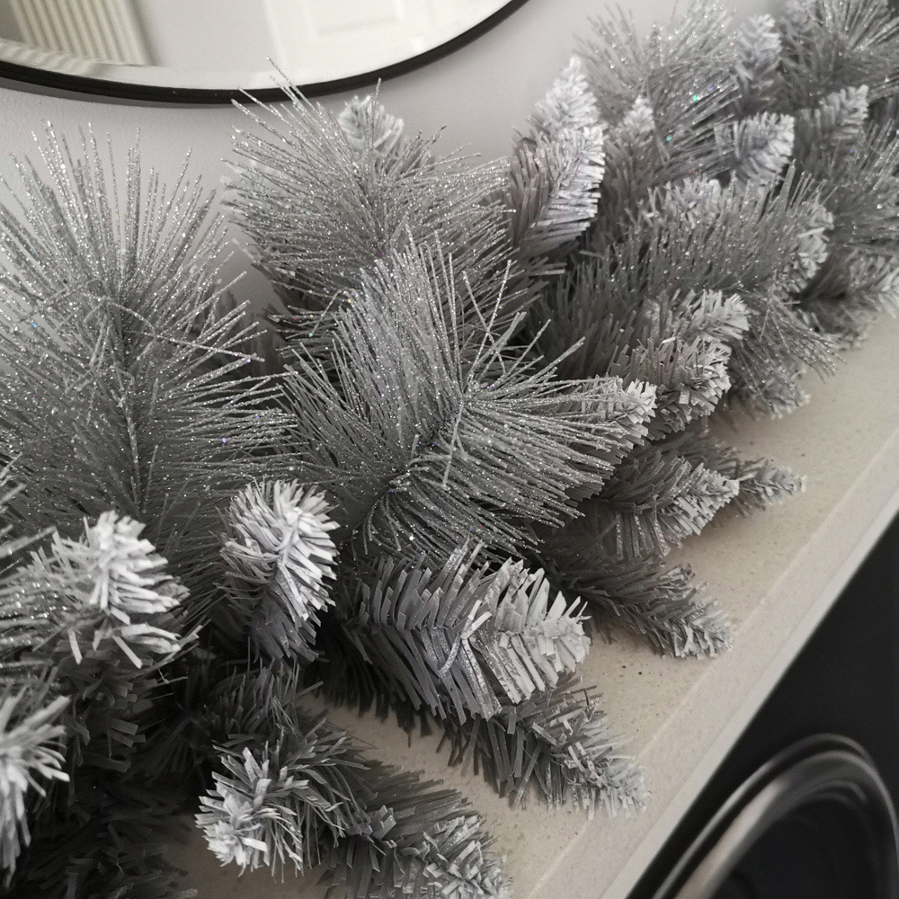 Samuel Alexander Silver Christmas Garland with Glitter Tips 180cm Image 3