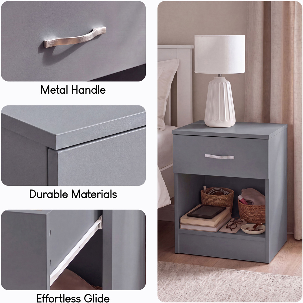 Vida Designs Riano Single Drawer Single Shelf Grey Melamine Finish Bedside Table Set of 2 Image 6