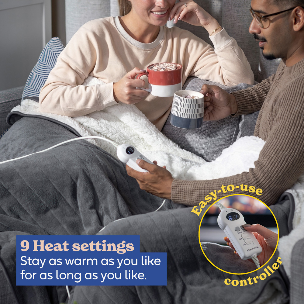 Russell Hobbs Grey Sherpa and Microfleece Heated Throw with Controller 130 x 180cm Image 4