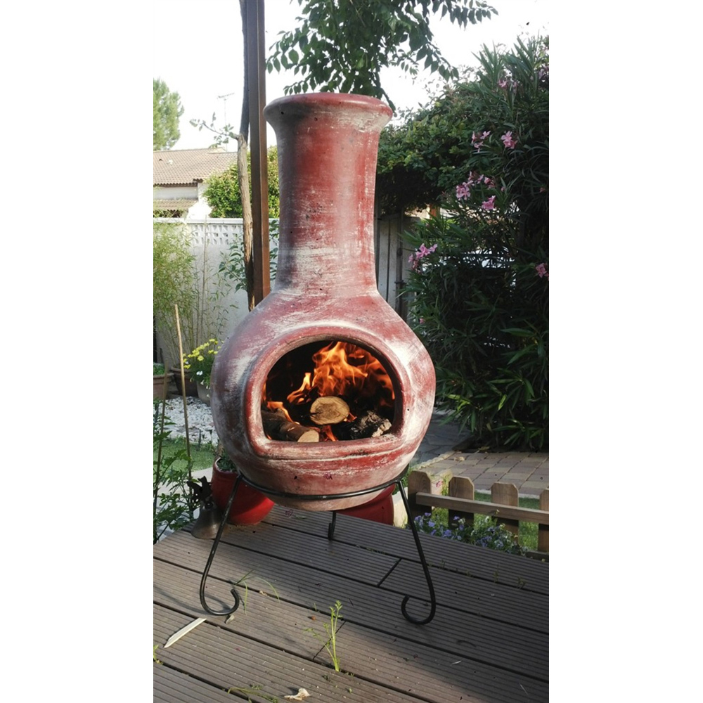 Gardeco Colima Extra Large Red Mexican Chimenea with Stand and Lid Image 4