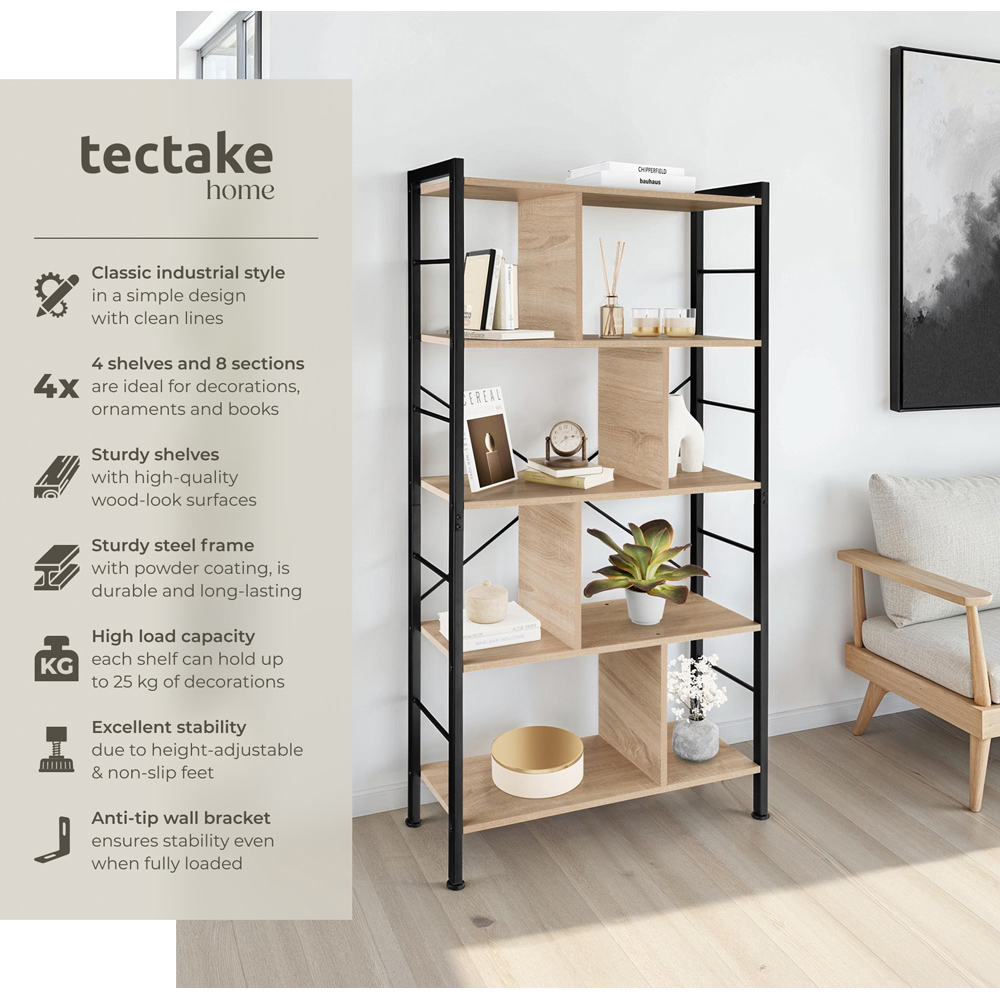 tectake Charleston 4 Shelf Oak Sonoma Standing Shelving Unit Image 6