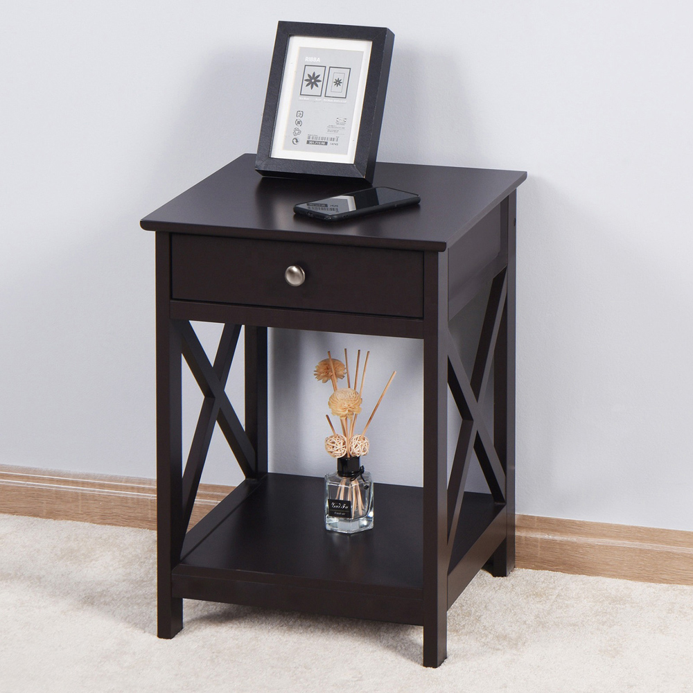 Living and Home Single Drawer Black Wooden Bedside Table Image 7