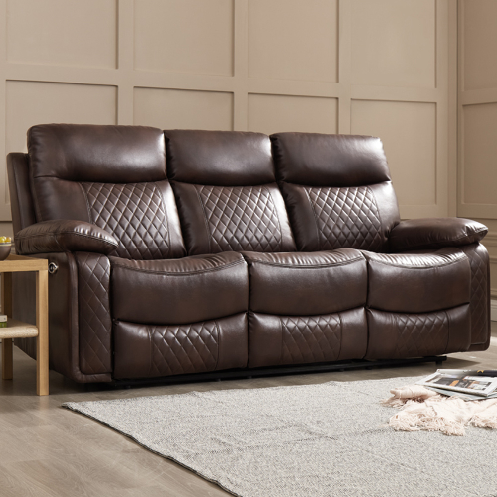 Home Detail Carson 3 Seater Brown Faux Leather Electric Recliner Sofa Image 1