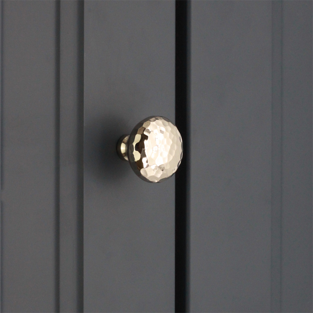 Spira Brass Hammered Mushroom Polished Nickel Cupboard Knob 38mm Image 2
