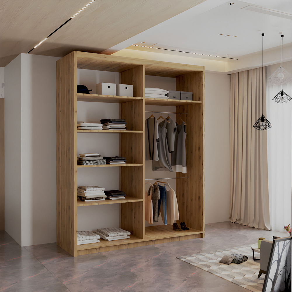 Sliding Wardrobes 4U Royal 2 Door Oak Minimalist Mirrored Wardrobe 150cm Image 3