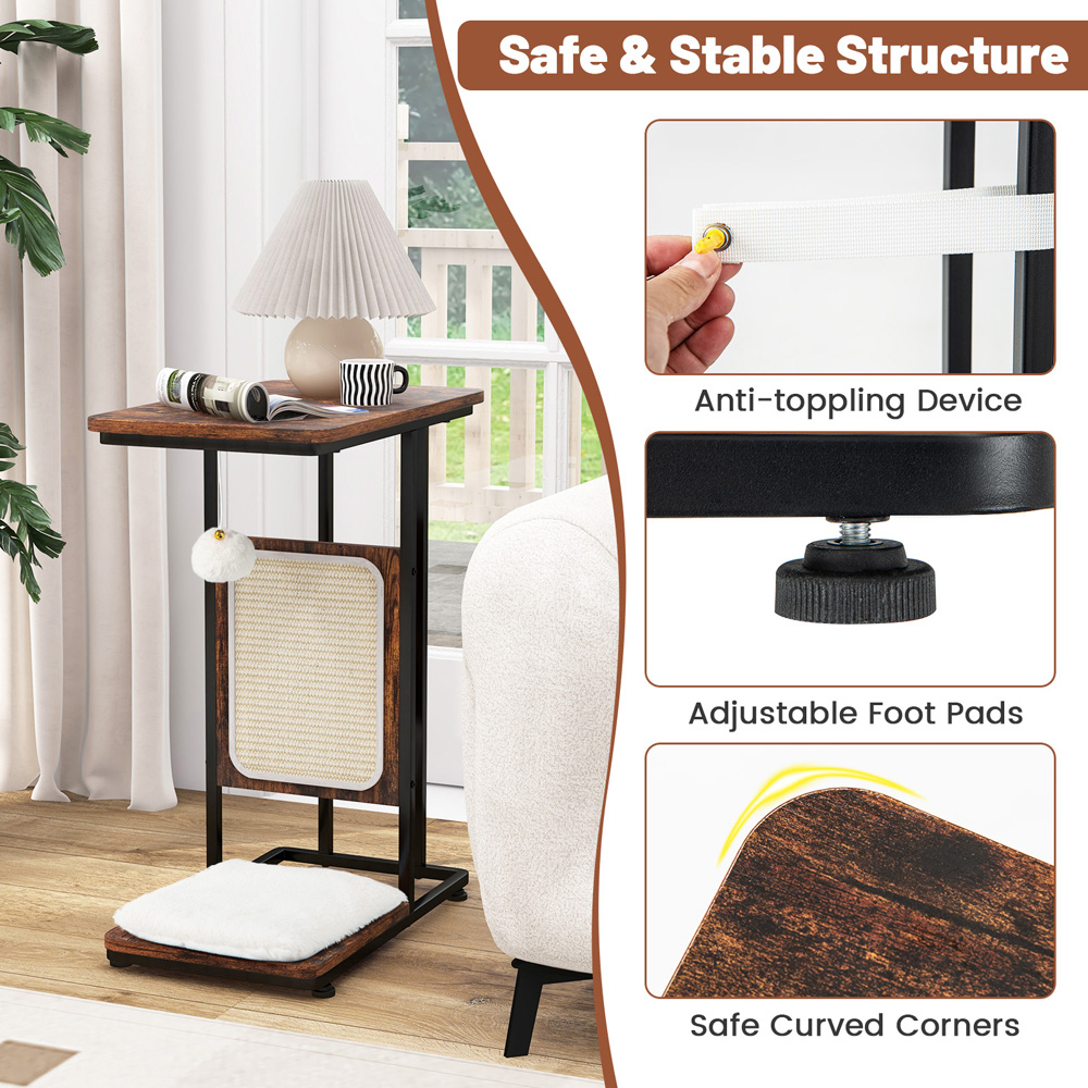 Costway Rustic Brown Side Table with Cat Tree Image 6