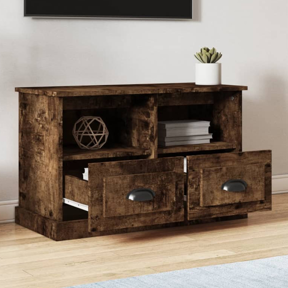 vidaXL 2 Drawer 2 Shelf Smoked Oak TV Cabinet Image 1