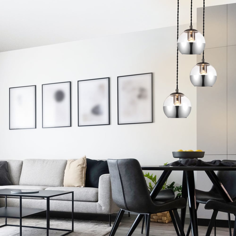 Cosylyte Marlo Matt Black Base 3 Light Smoky Glass Cluster Pendant Light Image 7