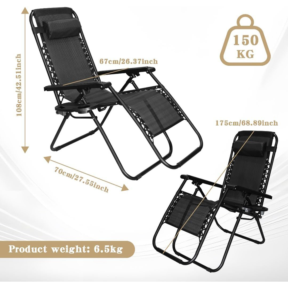 Alivio 2 Pack Black Zero Gravity Reclining Sun Loungers Image 6