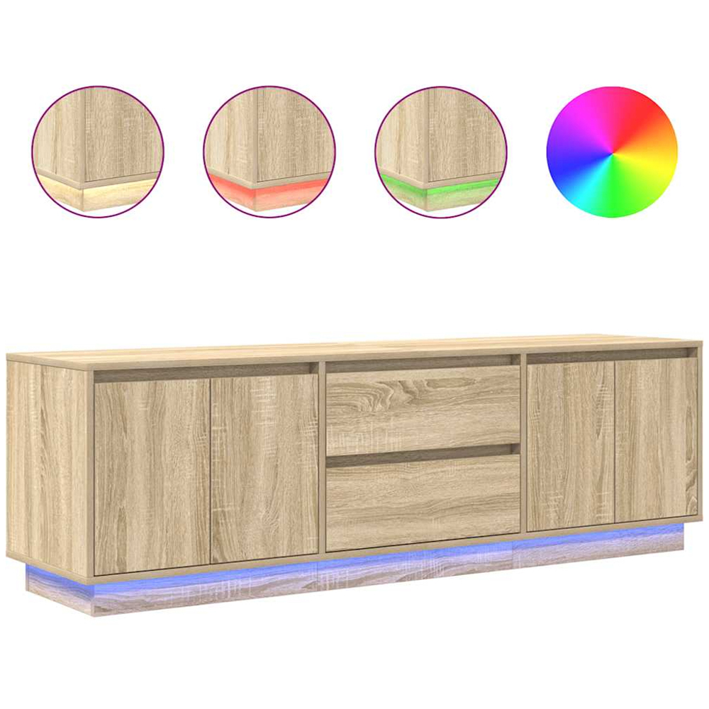 vidaXL 4 Door 2 Drawer Sonoma Oak TV Wooden Cabinet with LED Image 2