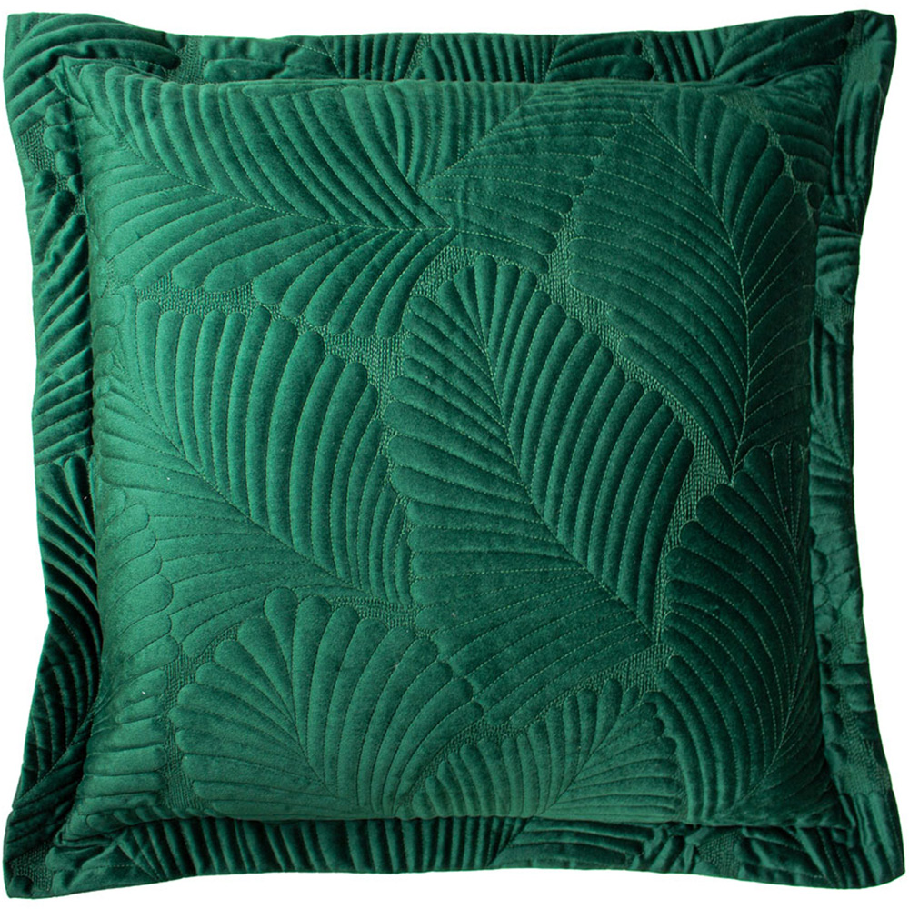 Paoletti Palmeria Emerald Quilted Velvet Cushion Image 1