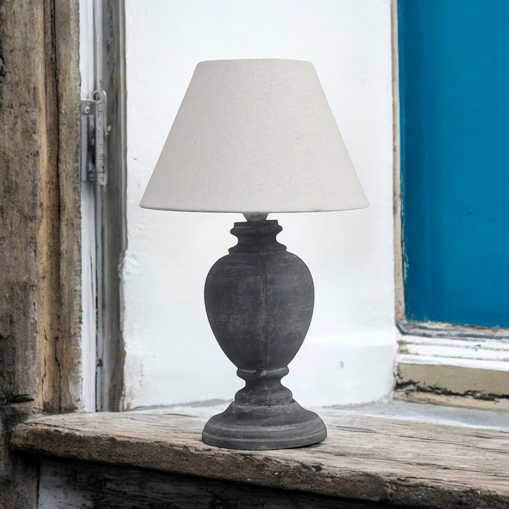 Acacia Home White Linen Shade Grey Table Lamp Image 2