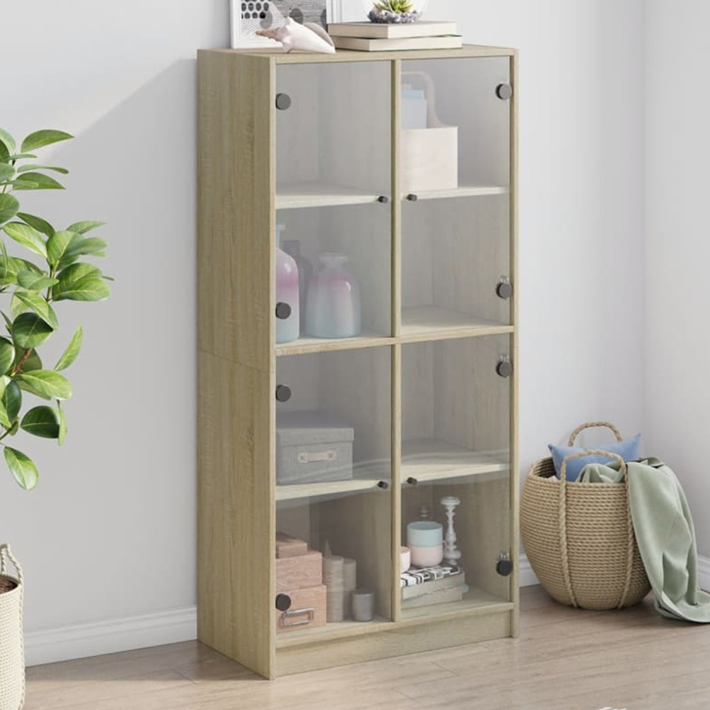 vidaXL 4 Glass Door Sonoma Oak Highboard Image 1