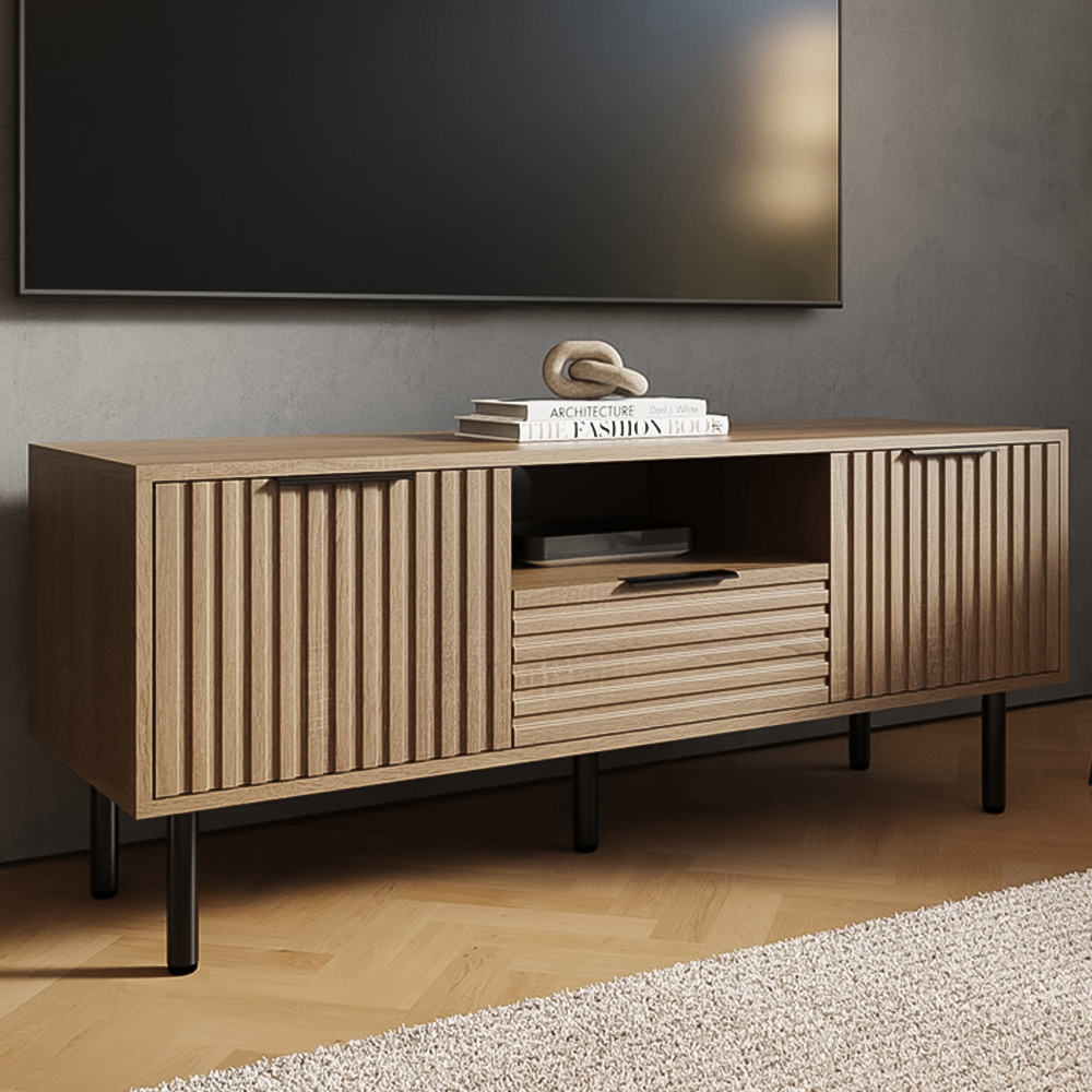 GFW Nervata Single Drawer 2 Door Oak TV Unit Image 1