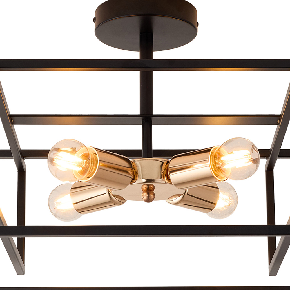 Living and Home 4 Light Black and Gold Industrial Cross Frame E27 Ceiling Light Image 6