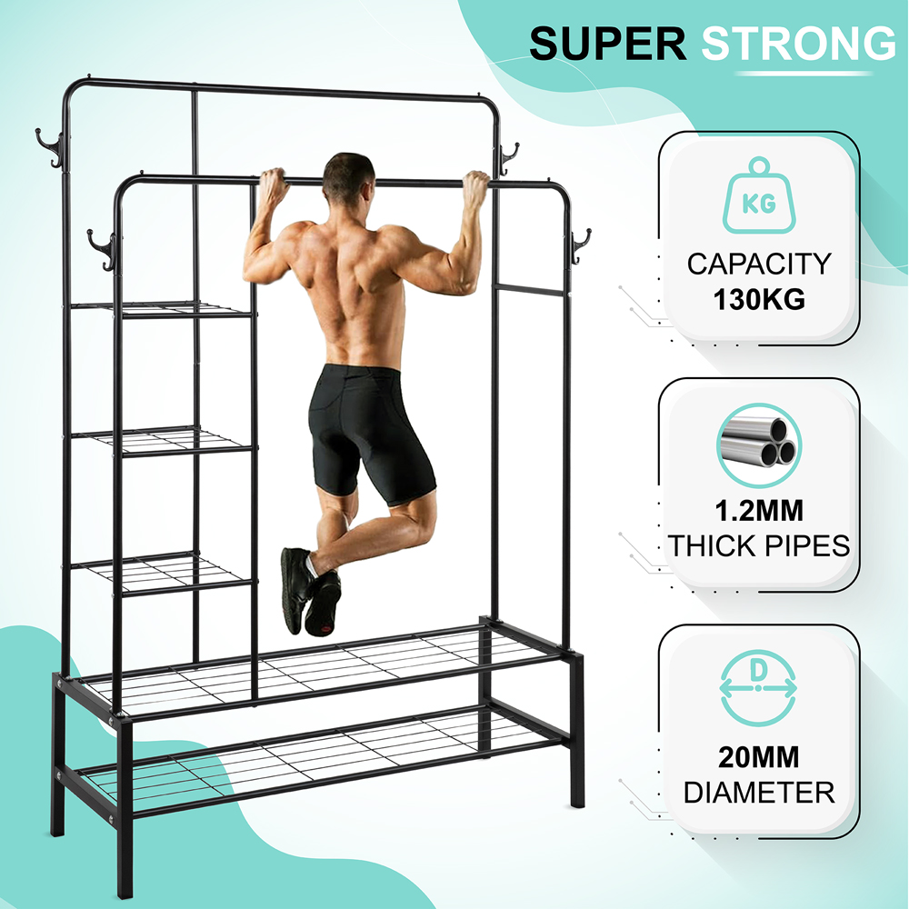 Home Treats 5 Tier Shoe and Clothes Rack with Rails and Hooks Image 7
