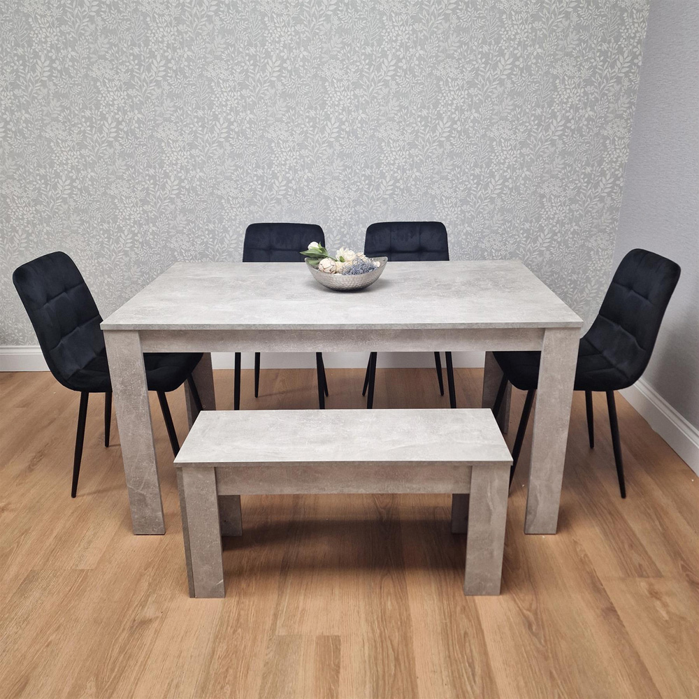Portland Velvet 6 Seater Dining Set with Bench Stone Grey and Black Image 4