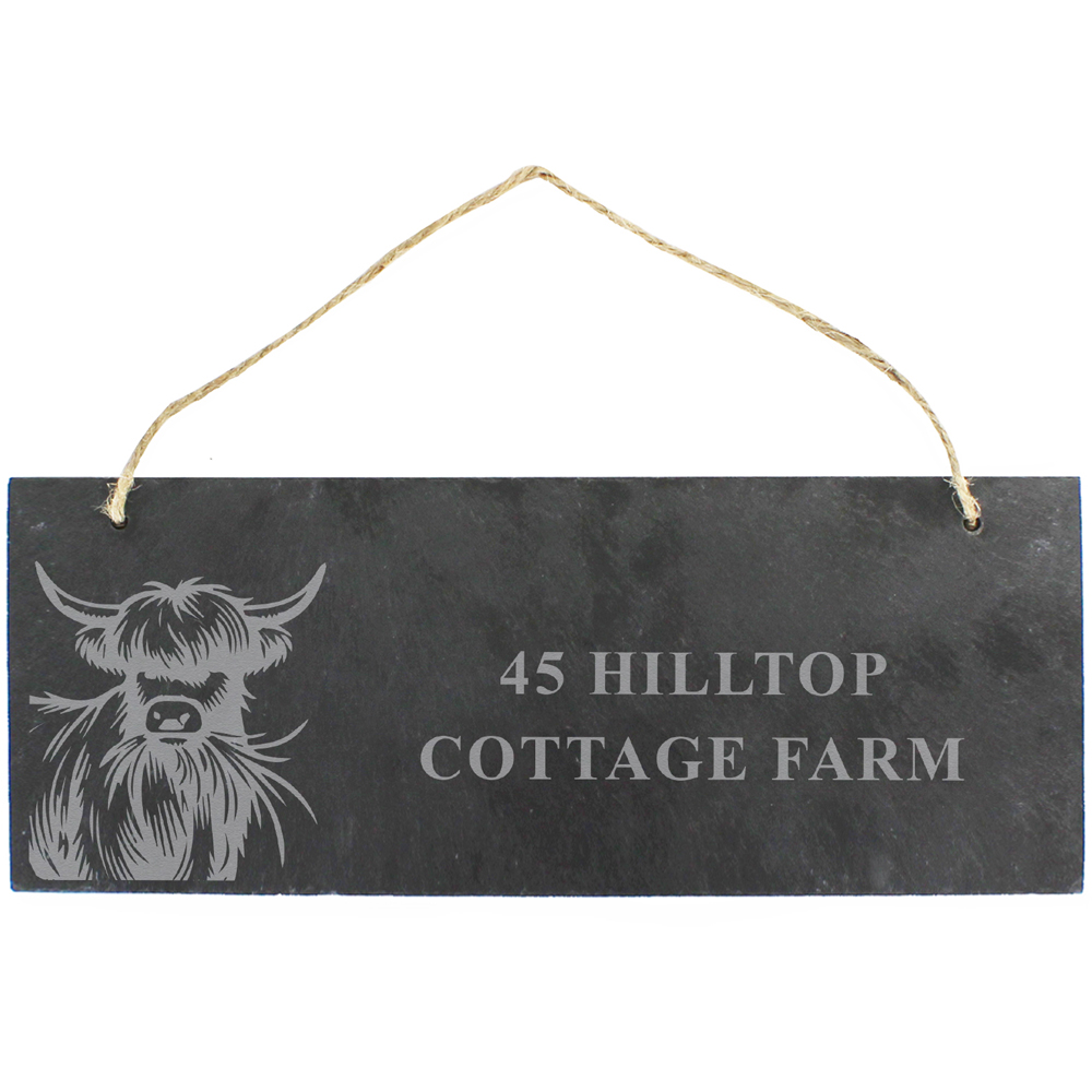 Personalised Memento Personalised Highland Cow Slate Sign Image 1