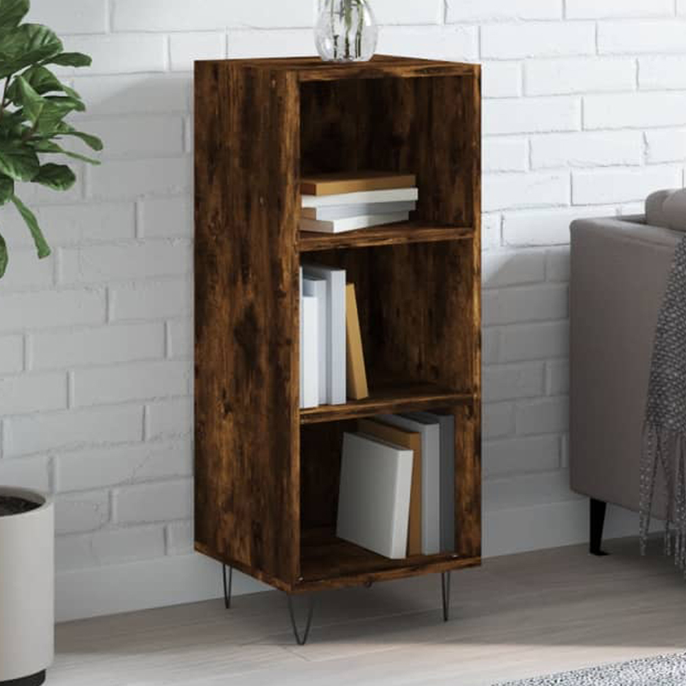 vidaXL 3 Shelf Smoked Oak Narrow Sideboard Image 1