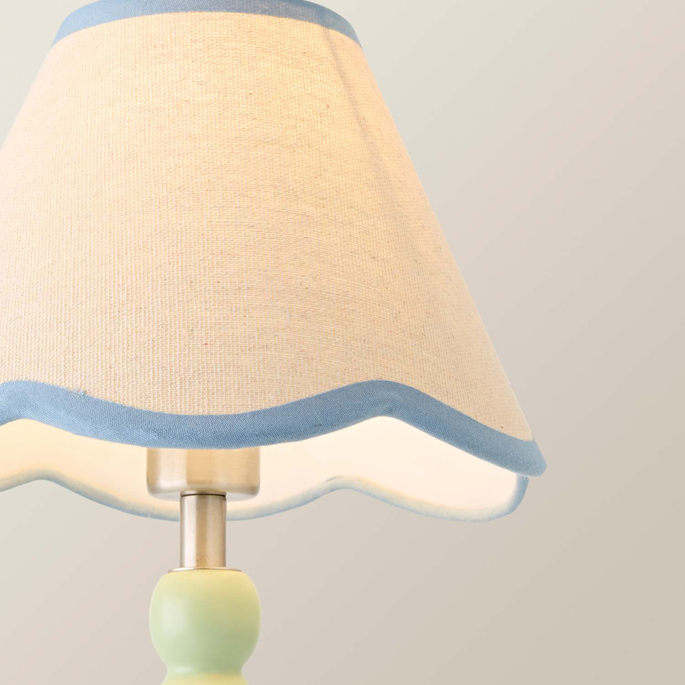 ValueLights Bobble Blue Scallop Shade Green Rechargeable Wooden LED Table Lamp Image 3
