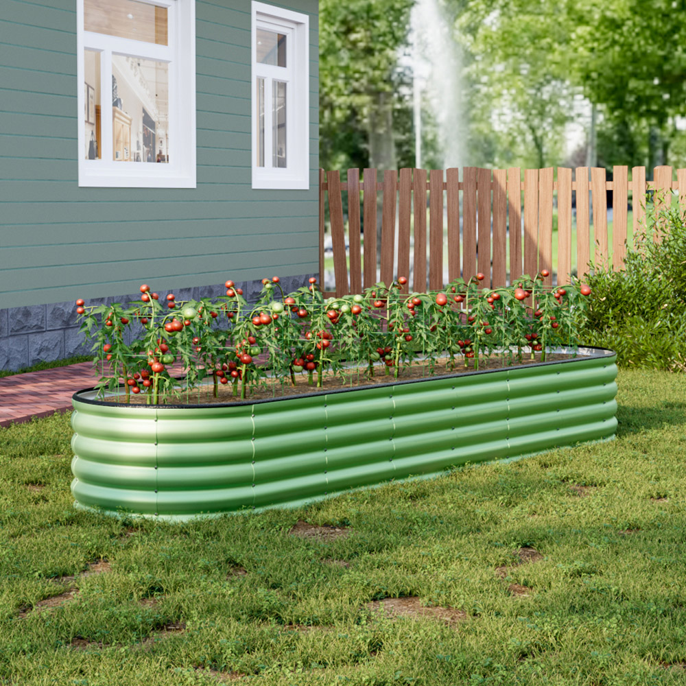 Living and Home Green Oval Galvanised Steel Raised Garden Bed 320 x 42cm Image 7