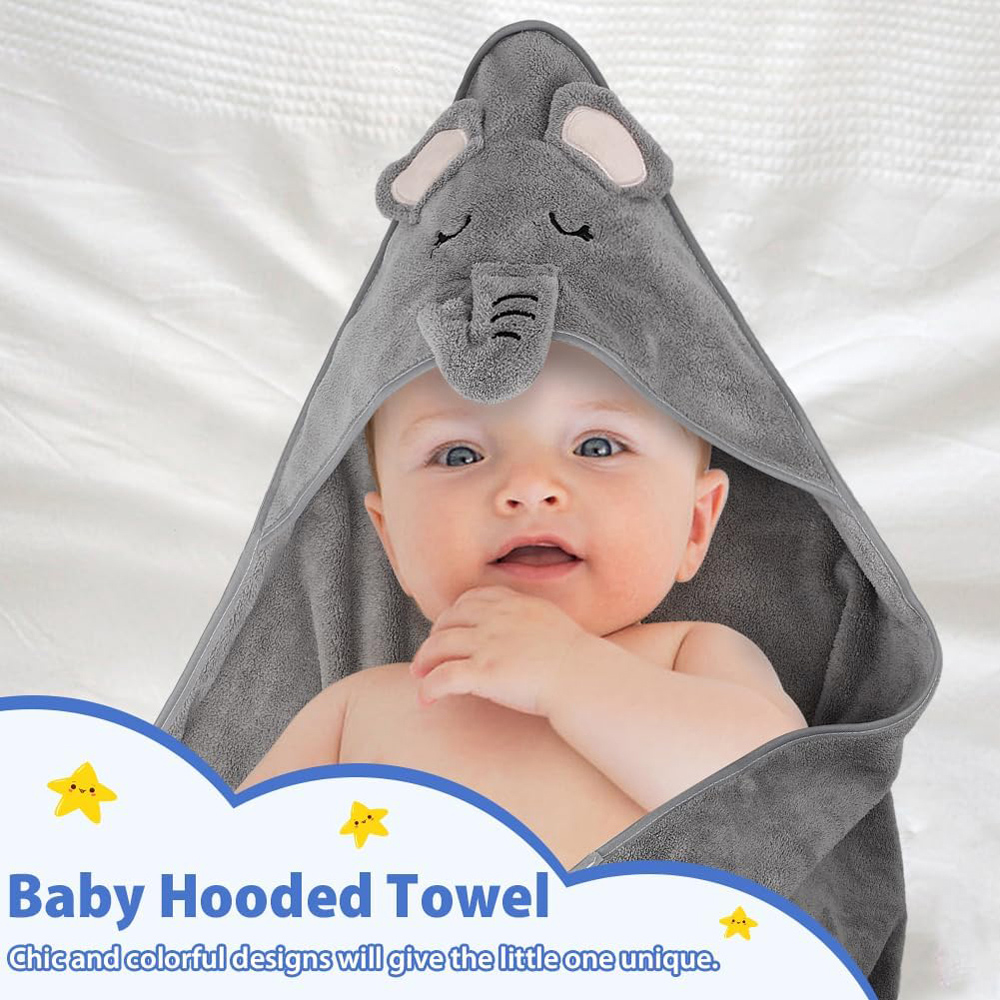 Dyzi Black Animal Cartoon Ultra Soft and Absorbent Baby Hooded Bath Towel Image 2