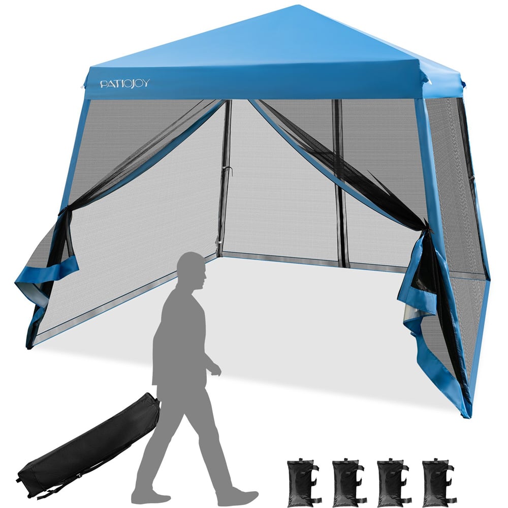 Costway 3 x 3m Blue Instant Pop Up Canopy Tent with Mesh Sidewall Wilko