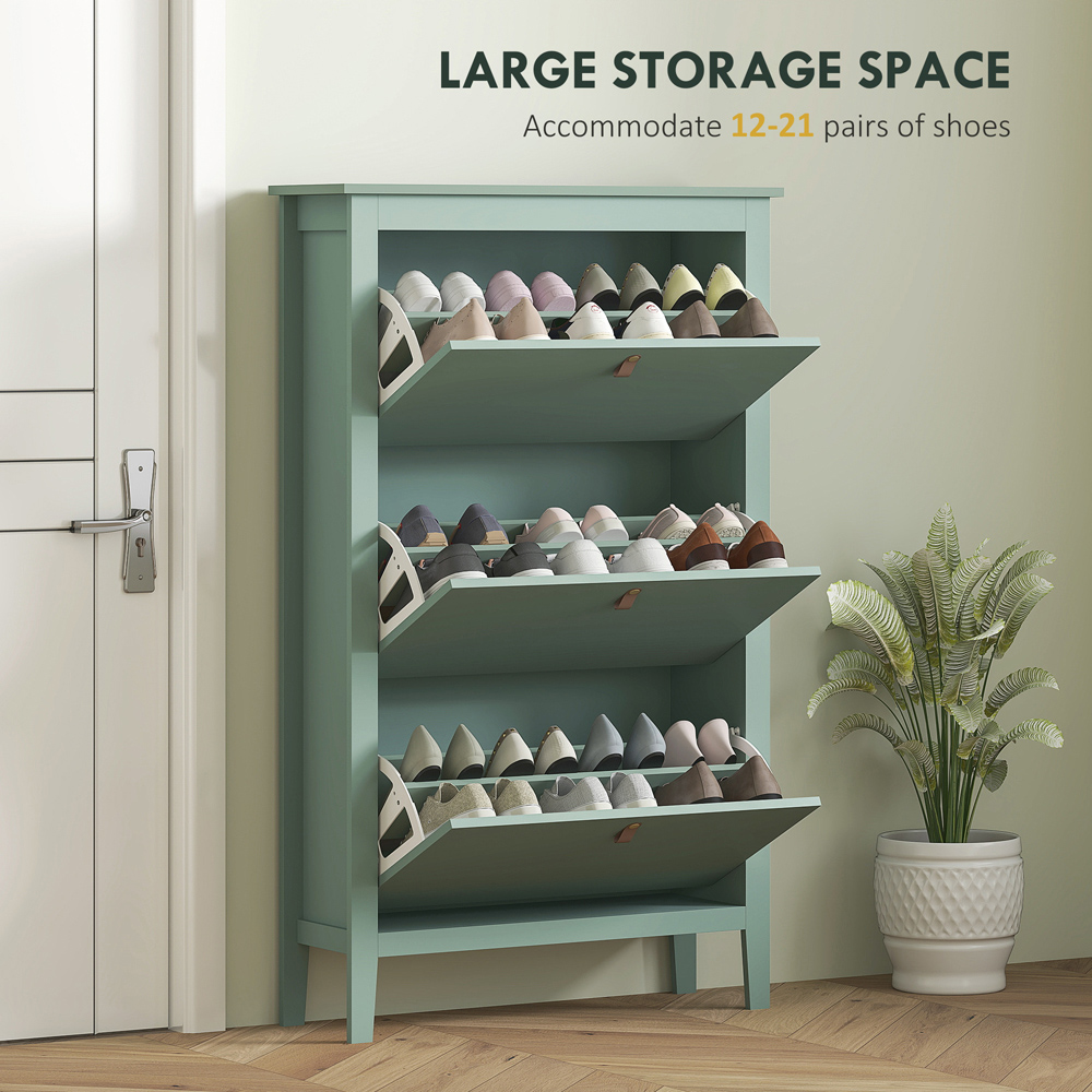 HOMCOM 3 Flip Down Drawer Green Shoe Cabinet Image 5