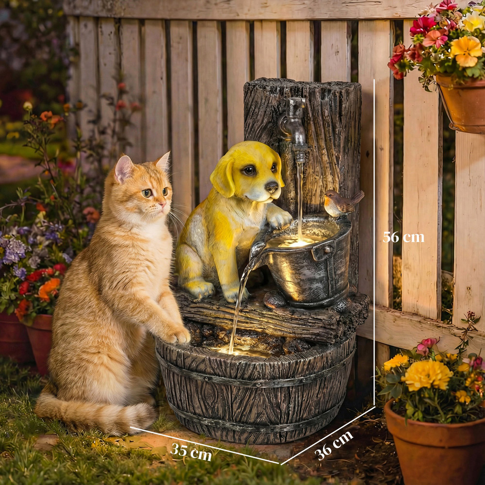 Outsunny Puppy and Bird Rustic Resin LED Garden Water Feature Image 9