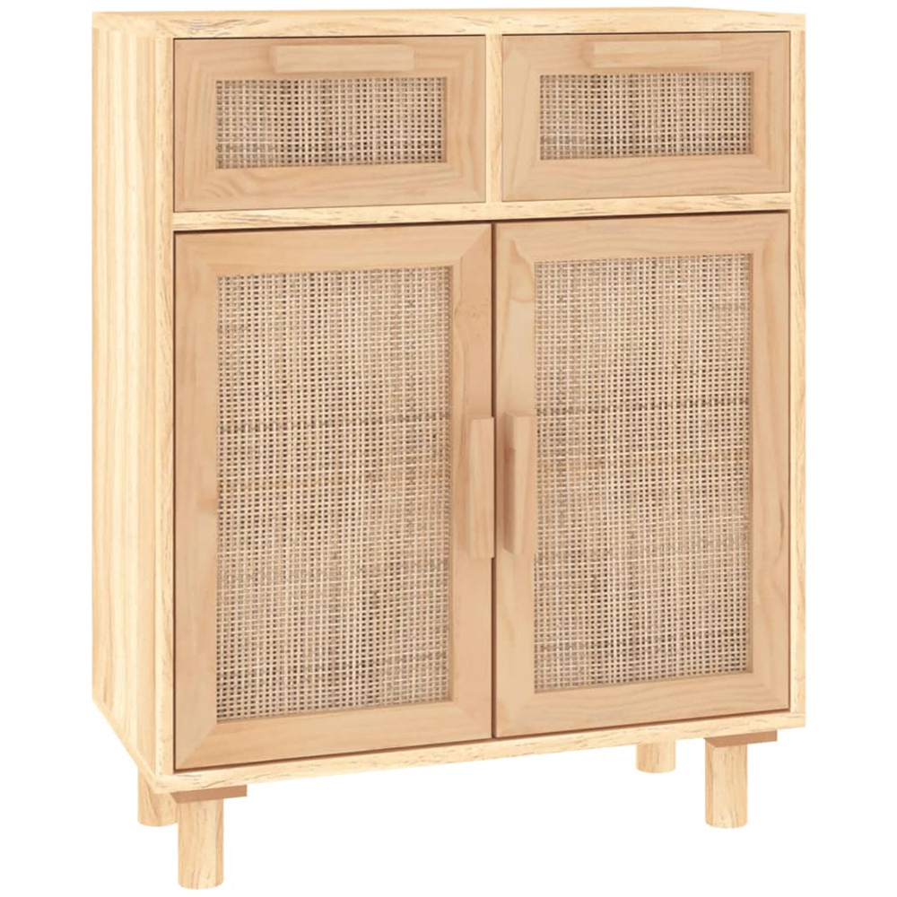 vidaXL 2 Door 2 Drawer Brown Solid Pine Wood and Natural Rattan Sideboard Image 2