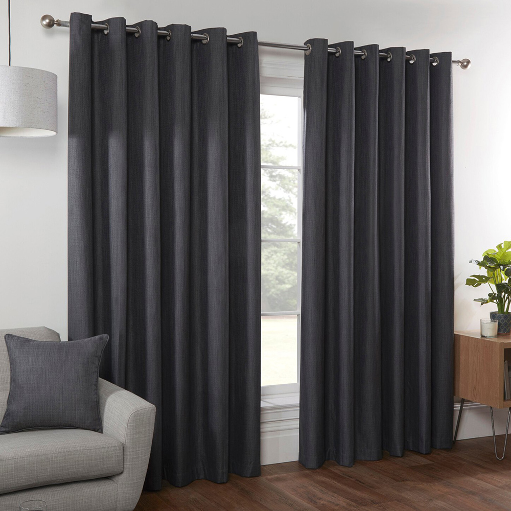 Divante Hoxton Charcoal Blackout Eyelet Curtain 168 x 137cm Image 1
