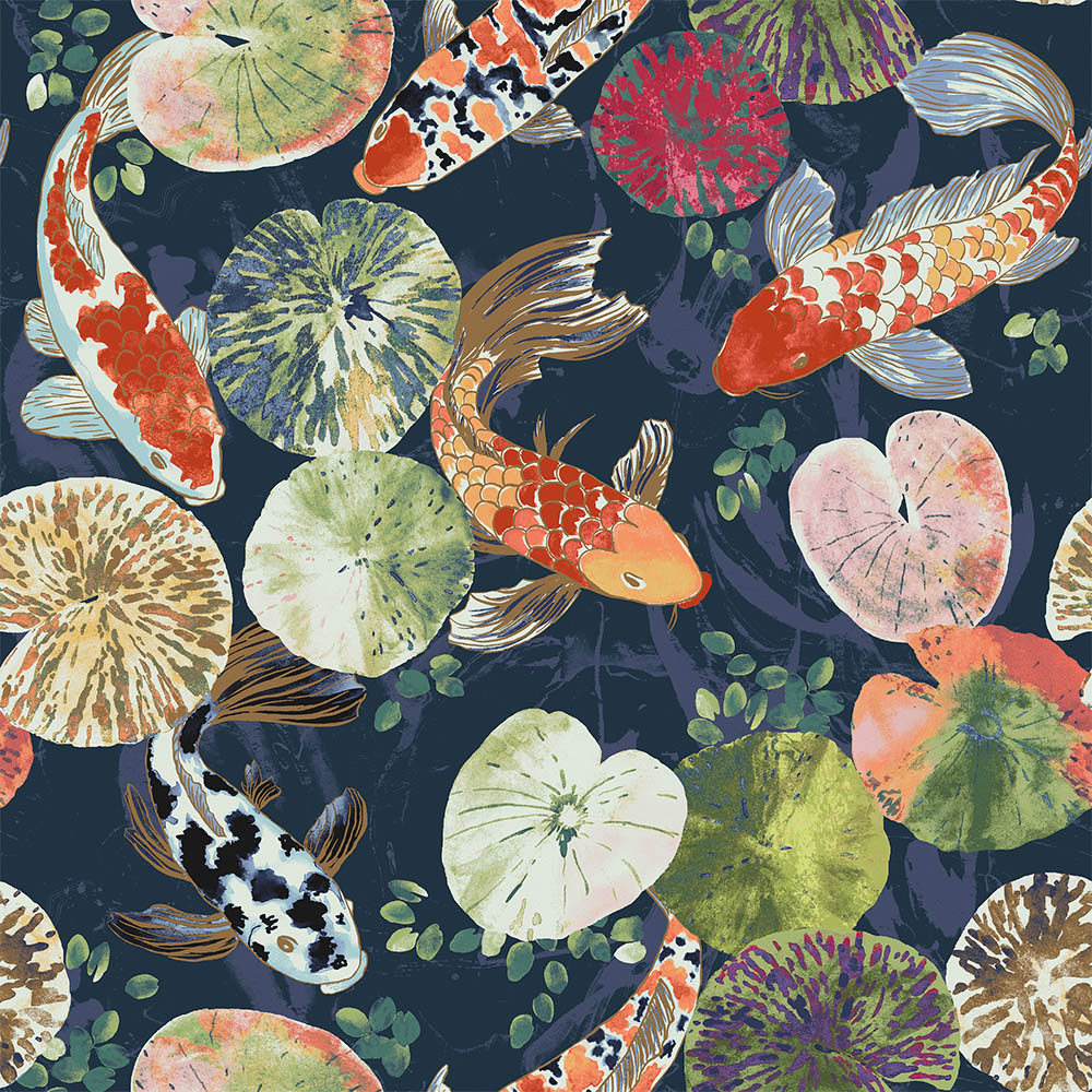 Paoletti Koi Midnight Pond Matte Wallpaper Image 1