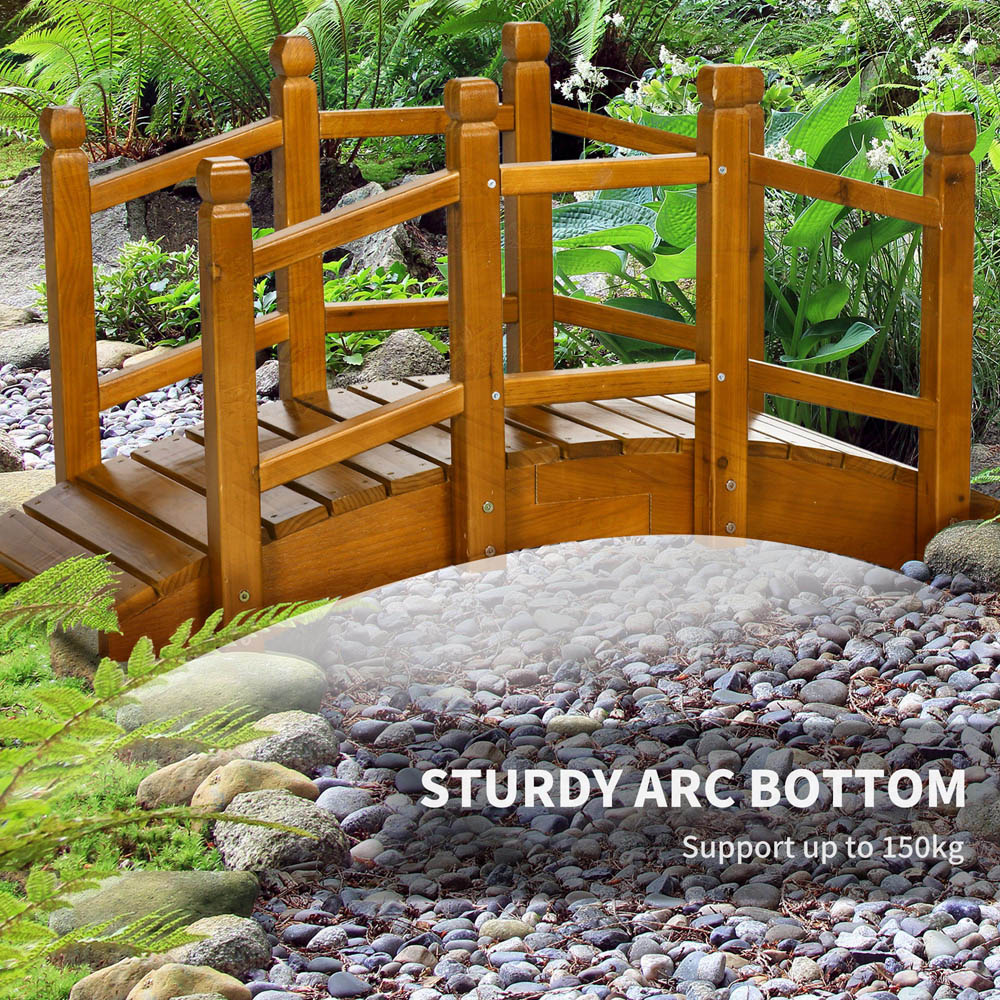 Outsunny Brown Wooden Arc Garden Bridge with Safety Railings Image 4