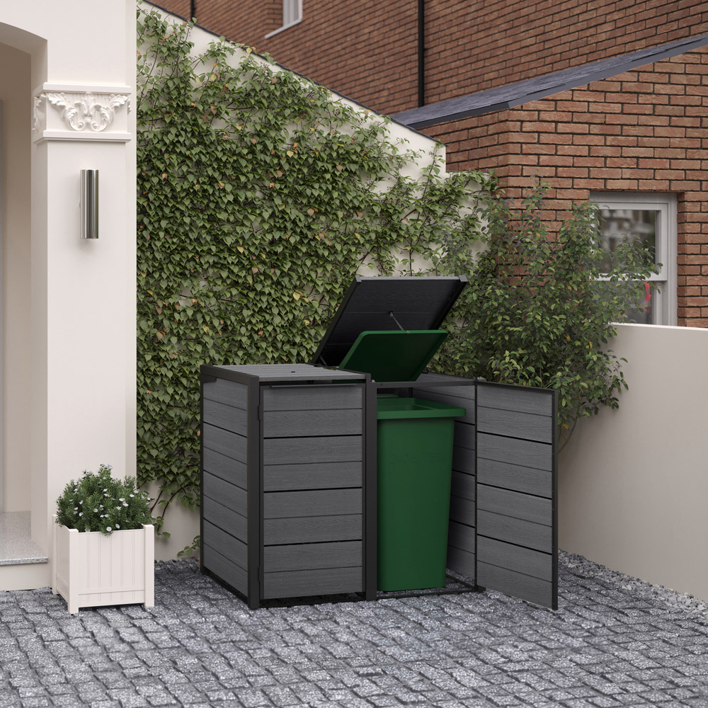 Keter Bin Hideaway 480L Graphite 2 Section Bin Storage Unit Image 8