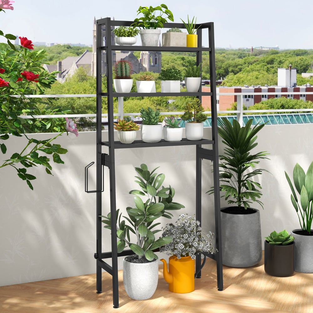 Costway Black Over The Toilet Storage Shelf with Adjustable Bottom Bar Image 5
