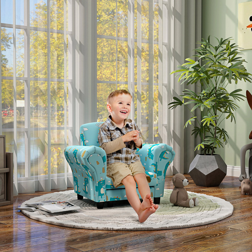 AIYAPLAY Blue Dinosaur Design Kids Armchair with Footrest Image 4