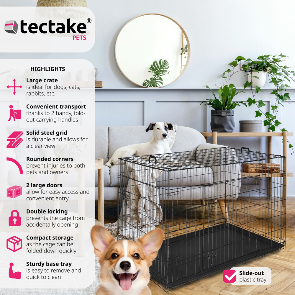 tectake Luna Double Locked Door Foldable Steel Dog Crate 121.5cm Image 2