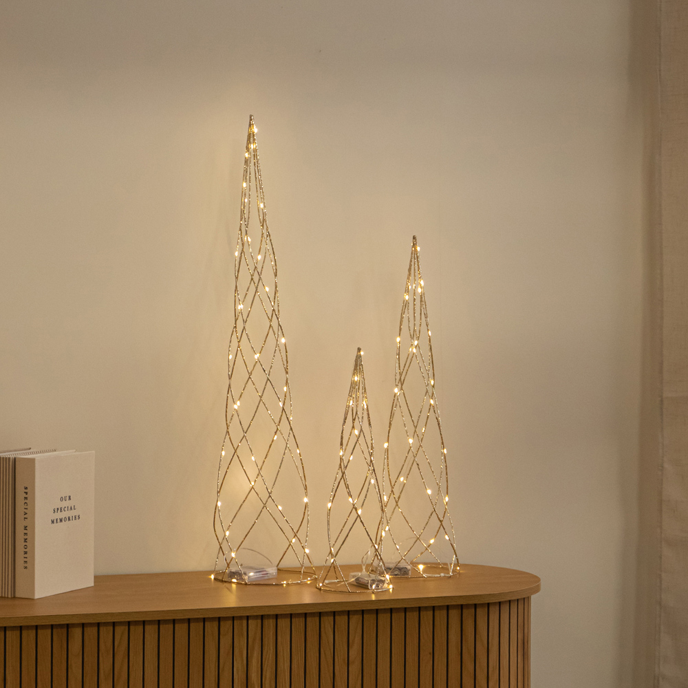 Samuel Alexander 90 Warm White LED Gold Spiral Christmas Tree with Timer Set of 3 Image 5