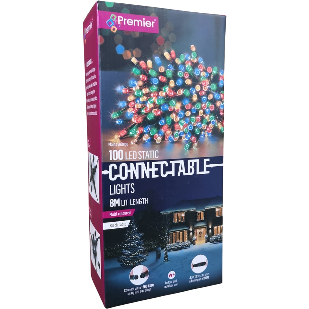 Premier 100 Multicolour LED Static Black Cable String Light 8m Image 7