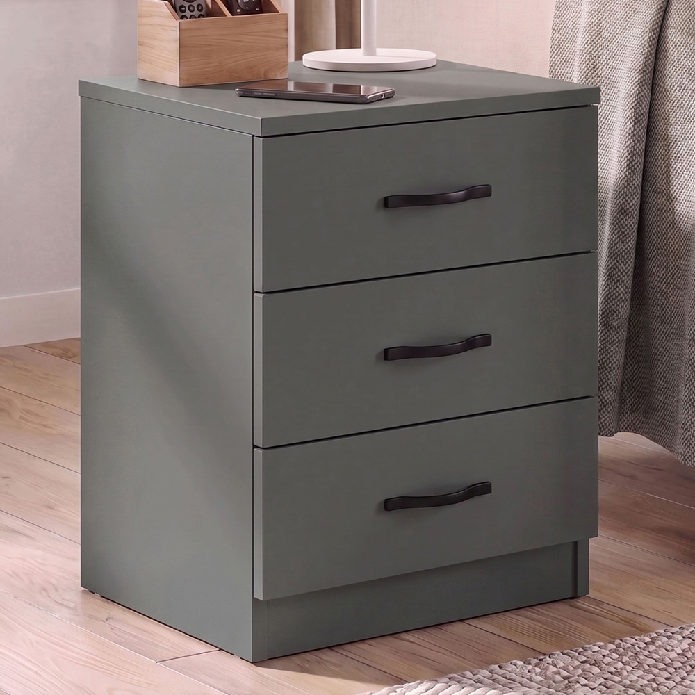 Vida Designs Riano 3 Drawer Green Melamine Finish Bedside Table Set of 2 Image 3