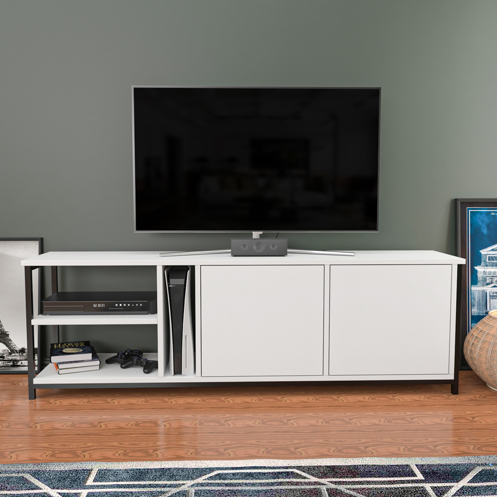 Decorotika Primrose 2 Door 3 Shelf Black and White TV Stand for 72 inch TV Image 4