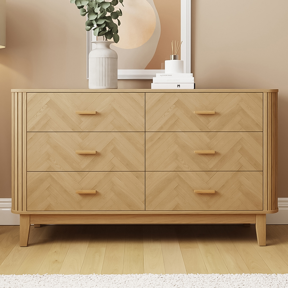 GFW Axel 6 Drawer Oak Chevron Pattern Chest of Drawers Image 1