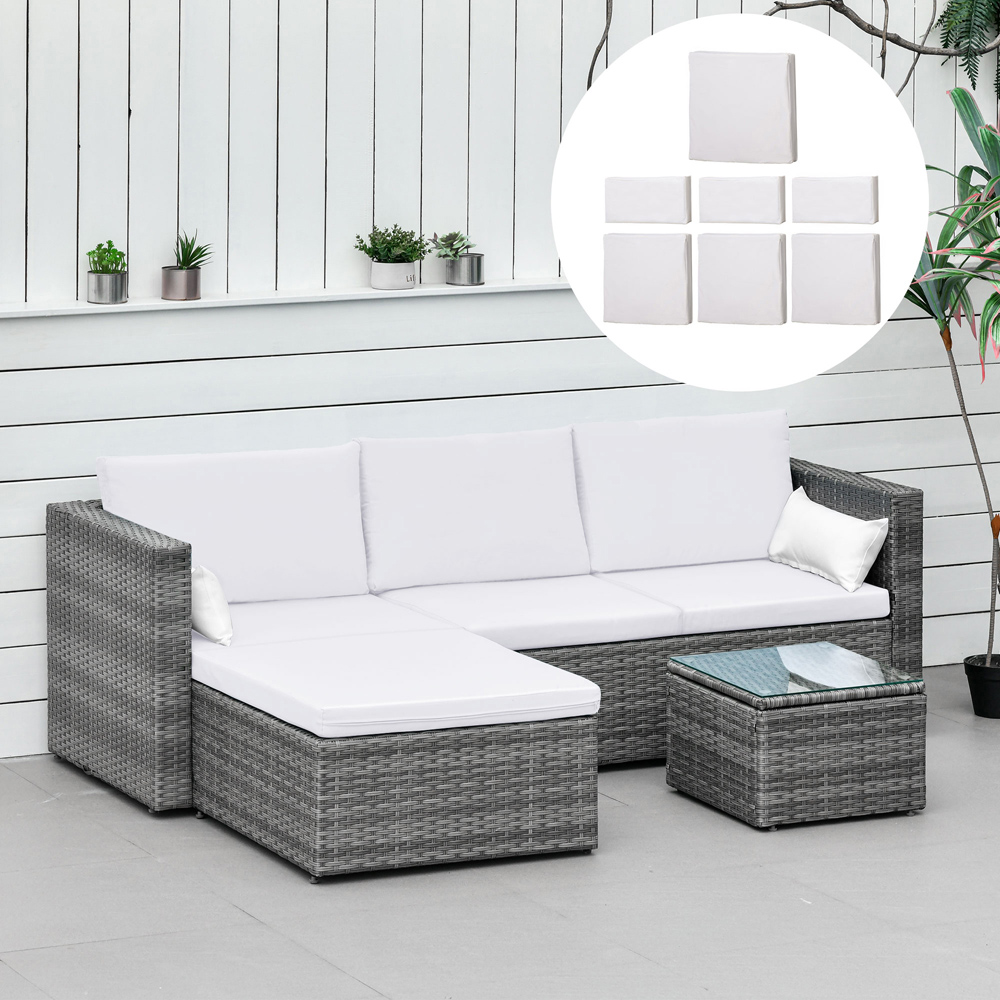 Outsunny White Rattan Furniture Cushion Cover Replacement Set 7 Pack Image 2