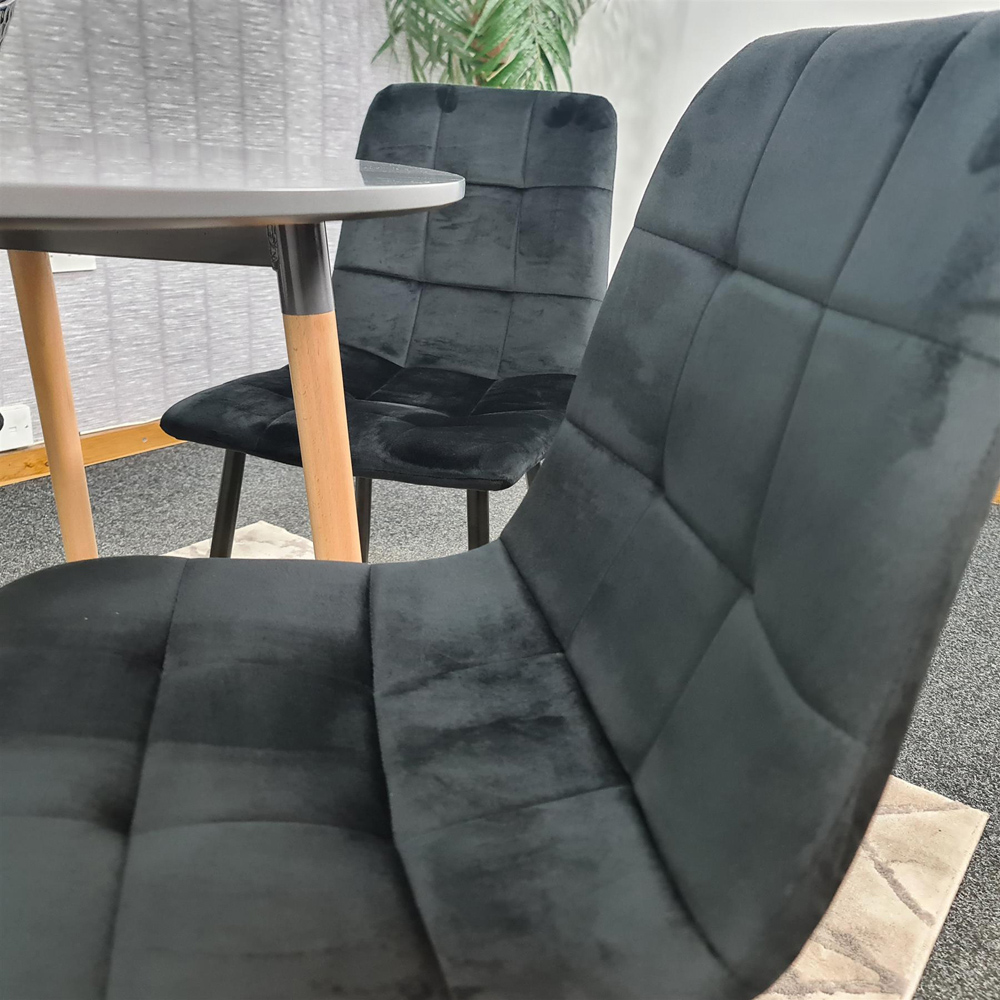 Portland Rocco 4 Seater Round Velvet Dining Set Grey and Black Image 3