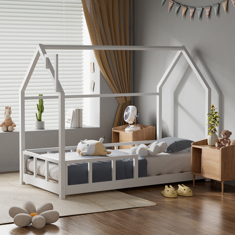 Living and Home Kids Pine Wood House Bed Frame Image 7