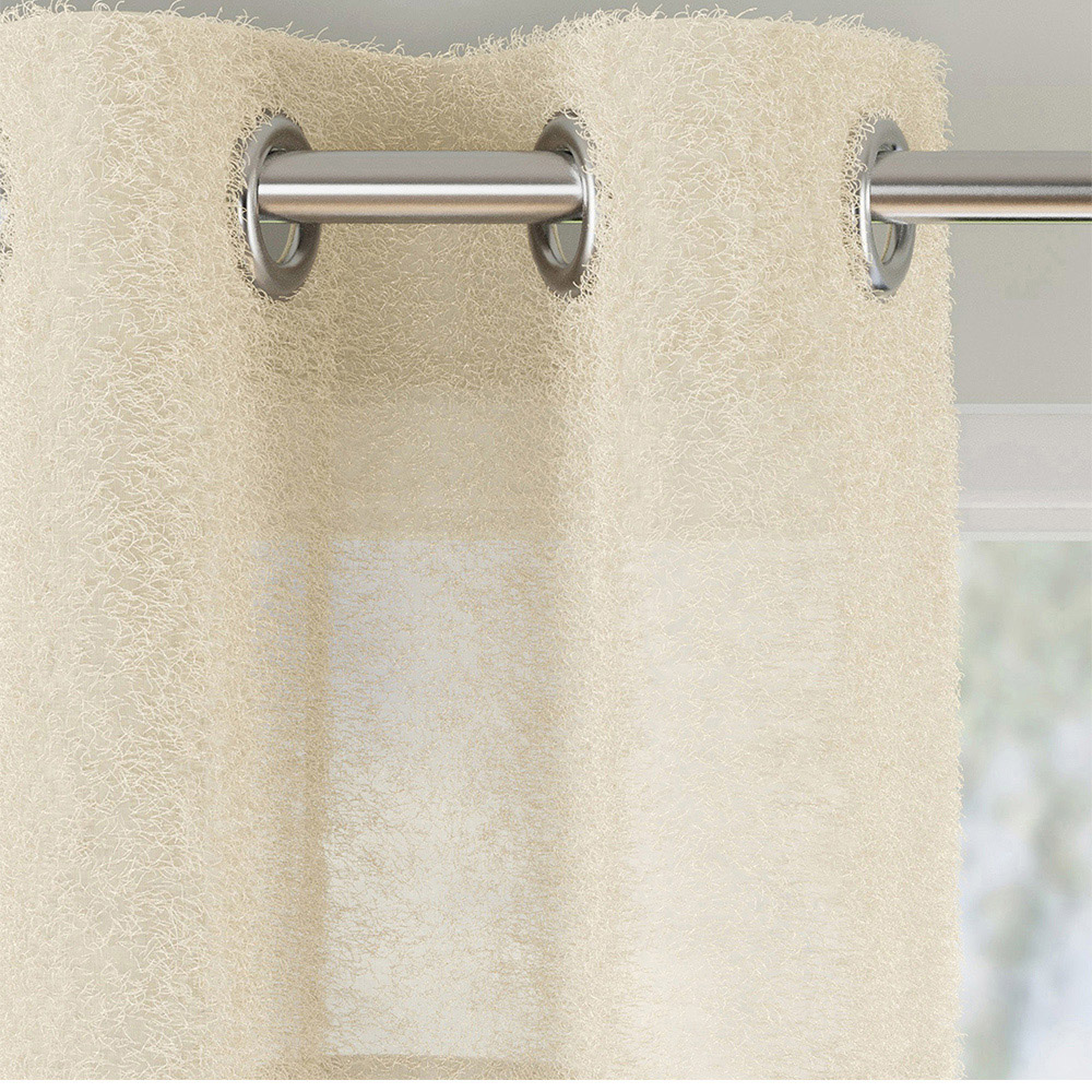 Tyrone Textiles Andorra Cream Textured Header Eyelet Voile Panel Curtains 140 x 183cm Image 2